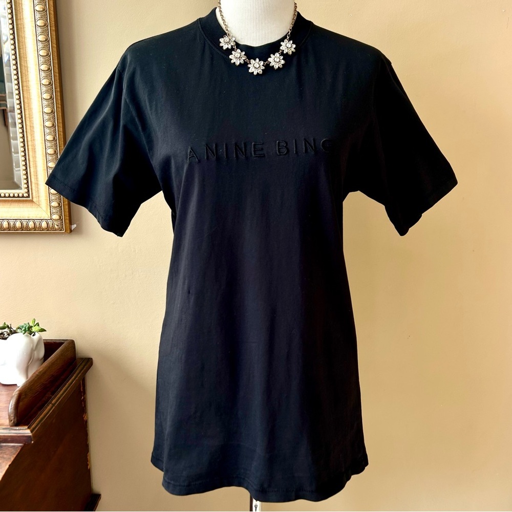 ANINE BING Lili Tee in Tonal Black T-Shirt Spell Out Size S - Picture 2 of 15